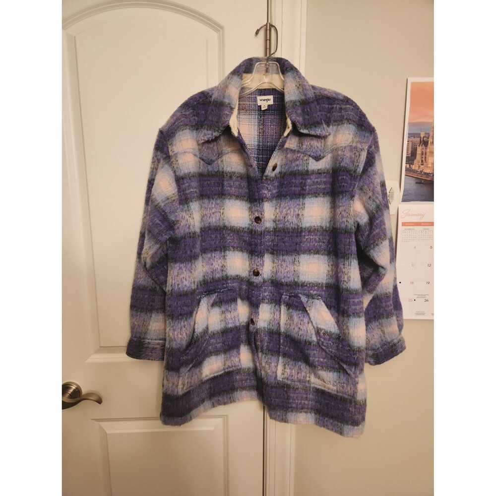 Wrangler Oversized Blue & Purple Western Plaid Shacket Size M